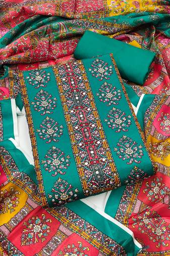 Women multi chinnon  dress material with dupatta