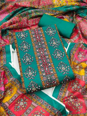 Women multi chinnon dress material with dupatta 2