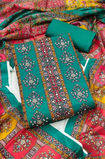 Women multi chinnon dress material with dupatta