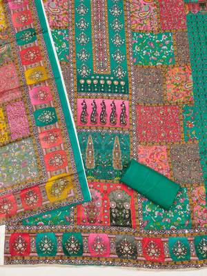 Women multi chinnon dress material with dupatta 3