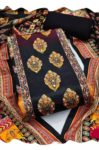 Women multi chinnon  dress material with dupatta