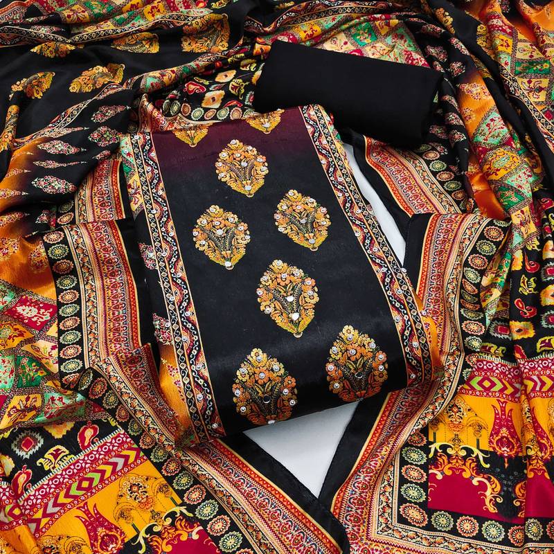 Women multi chinnon  dress material with dupatta