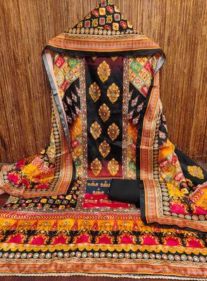 Women multi chinnon dress material with dupatta 3