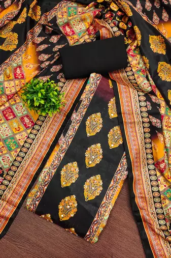 Women multi chinnon dress material with dupatta