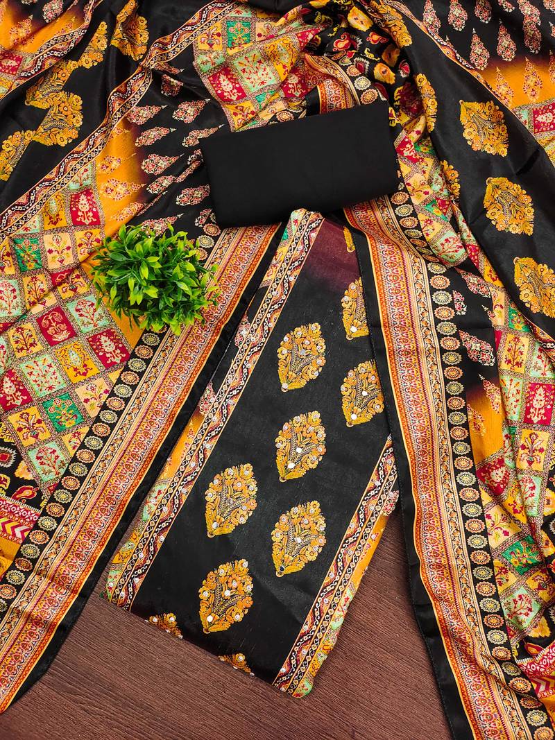 Women multi chinnon  dress material with dupatta