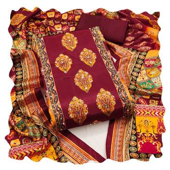Women multi chinnon dress material with dupatta 1