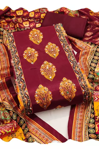 Women multi chinnon  dress material with dupatta