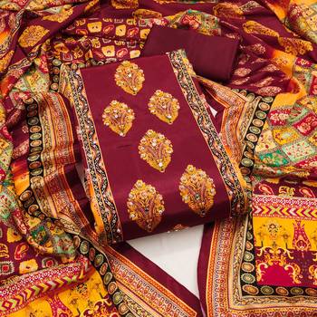 Women multi chinnon dress material with dupatta 2