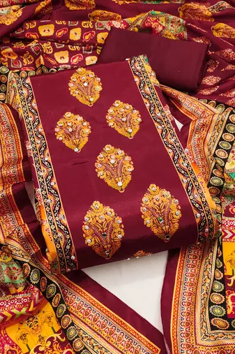 Women multi chinnon dress material with dupatta