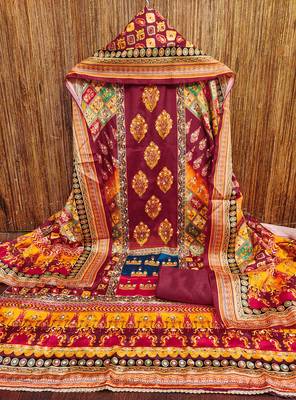 Women multi chinnon dress material with dupatta 3
