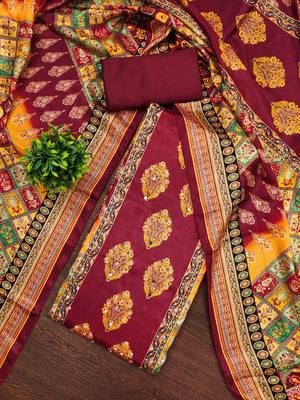Women multi chinnon dress material with dupatta 4