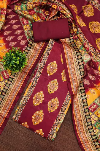 Women multi chinnon dress material with dupatta