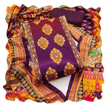 Women multi chinnon dress material with dupatta 1
