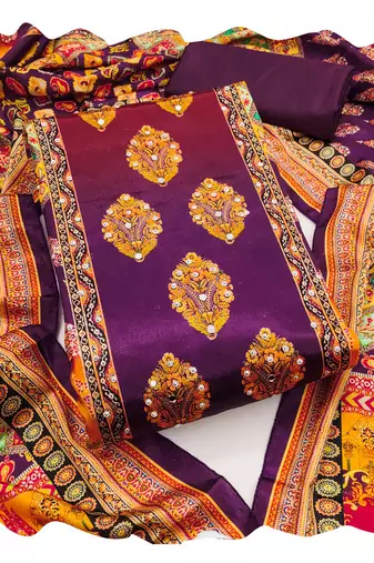 Women multi chinnon  dress material with dupatta