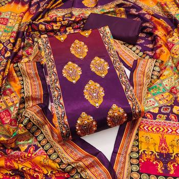 Women multi chinnon dress material with dupatta 2