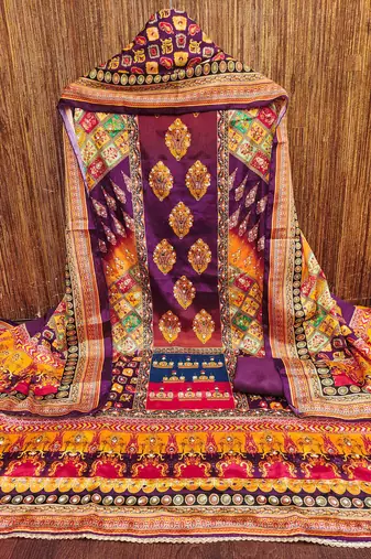 Women multi chinnon dress material with dupatta