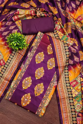 Women multi chinnon dress material with dupatta