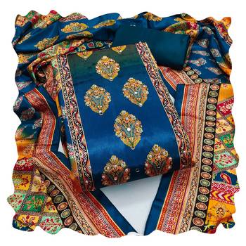 Women multi chinnon dress material with dupatta 1