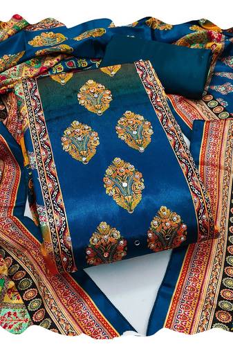 Women multi chinnon  dress material with dupatta