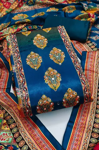 Women multi chinnon dress material with dupatta
