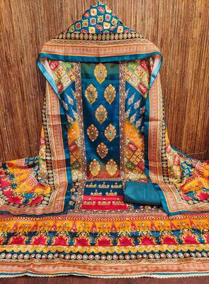 Women multi chinnon dress material with dupatta 3