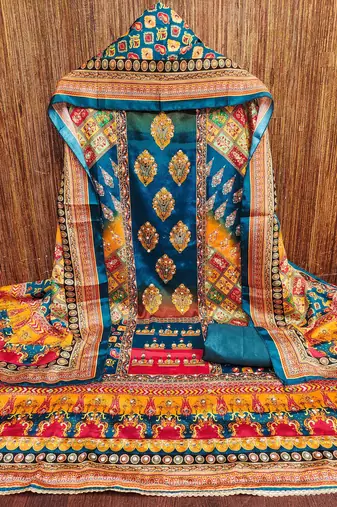 Women multi chinnon dress material with dupatta