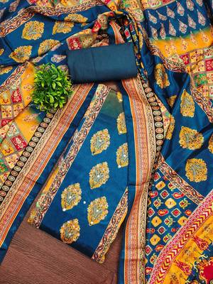 Women multi chinnon dress material with dupatta 4