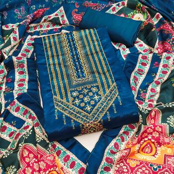 Women blue chinnon  dress material with dupatta 2