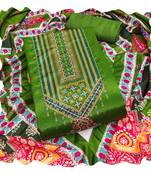 Women green chinnon  dress material with dupatta