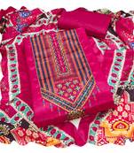 Women pink chinnon  dress material with dupatta