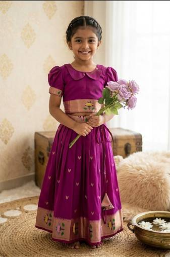 girls silk pattu pavadai lehenga set