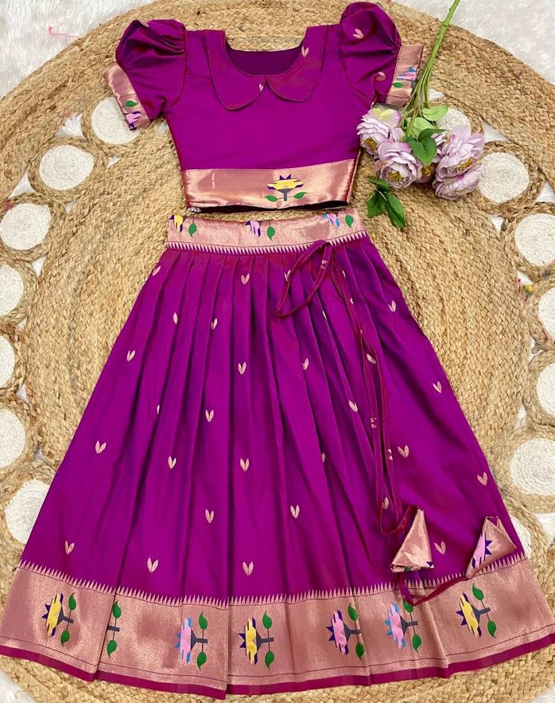 girls silk pattu pavadai lehenga set