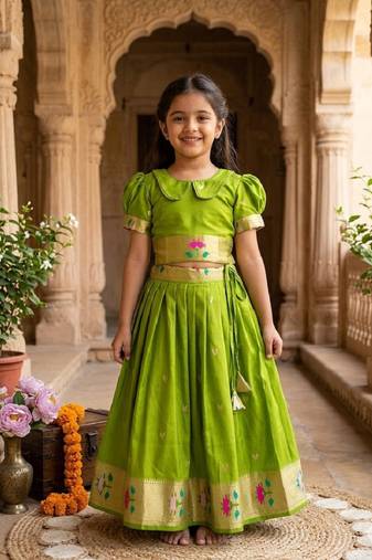 girls silk pattu pavadai lehenga set