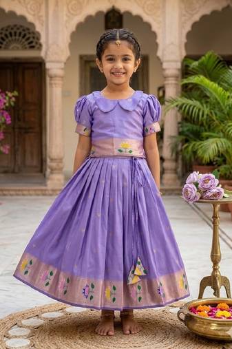 girls silk pattu pavadai lehenga set
