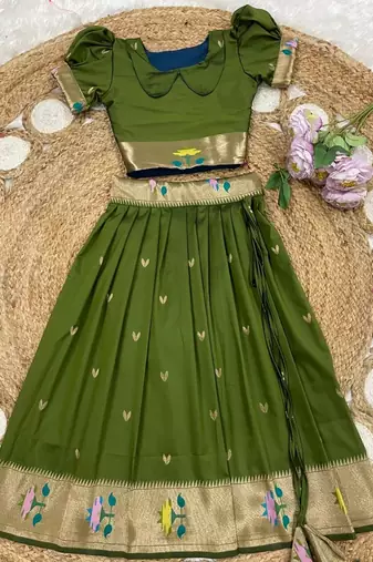 girls silk pattu pavadai lehenga set