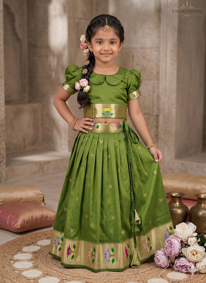 girls silk pattu pavadai lehenga set