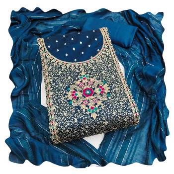 Women blue modal butti jacquard dress material with dupatta 1