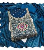 Women blue modal butti jacquard  dress material with dupatta