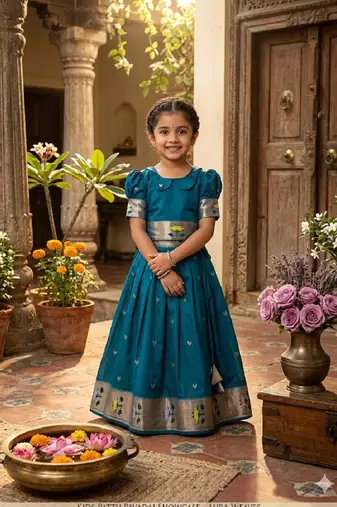 girls silk pattu pavadai lehenga set