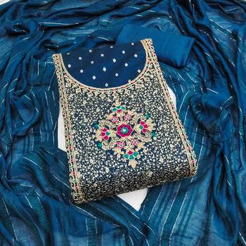 Women blue modal butti jacquard dress material with dupatta 2