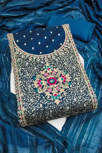 Women blue modal butti jacquard dress material with dupatta
