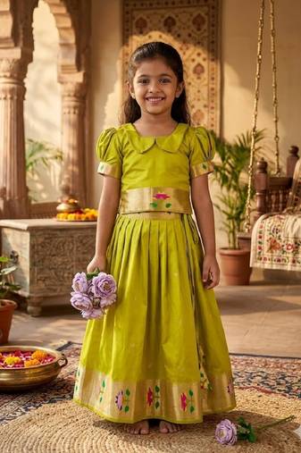girls silk pattu pavadai lehenga set