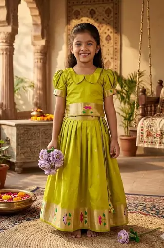girls silk pattu pavadai lehenga set