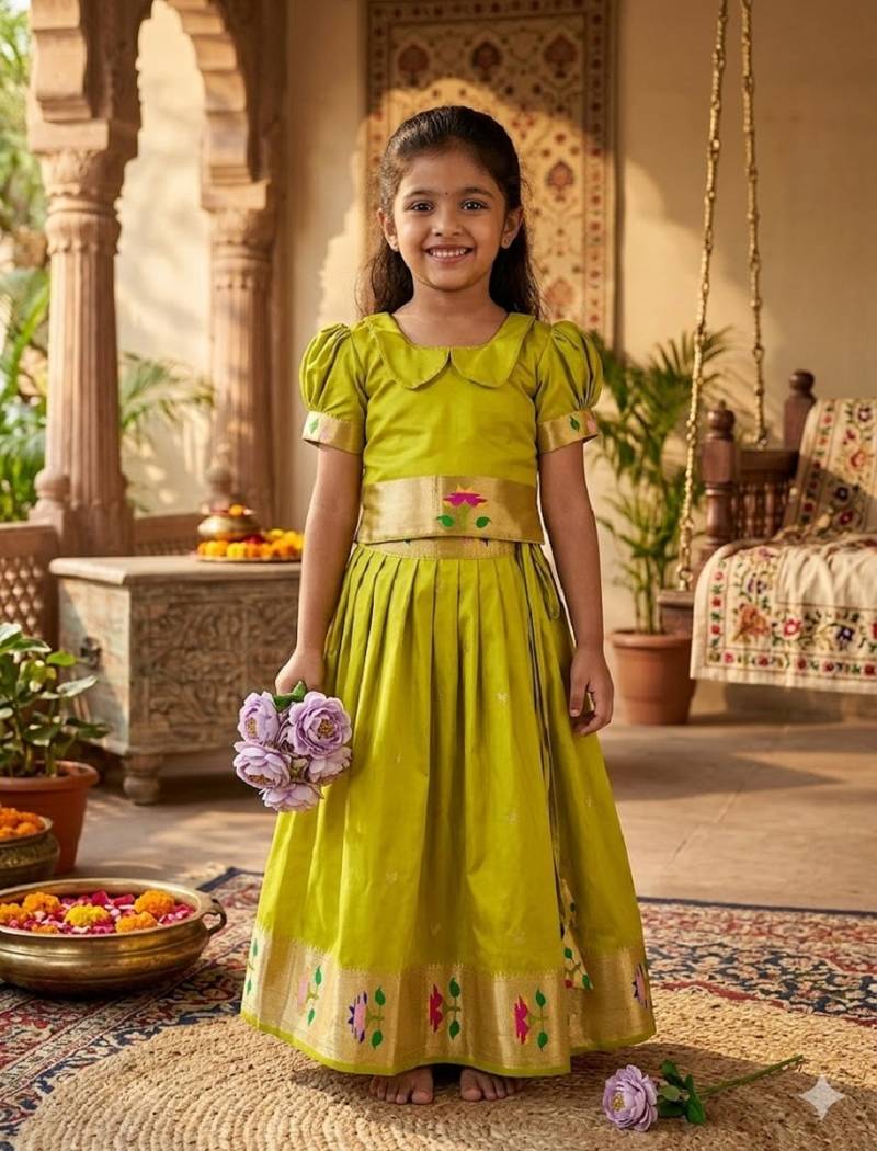 girls silk pattu pavadai lehenga set