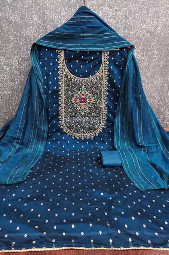 Women blue modal butti jacquard dress material with dupatta
