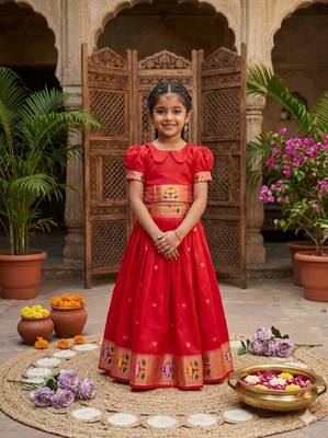 girls silk pattu pavadai lehenga set 1
