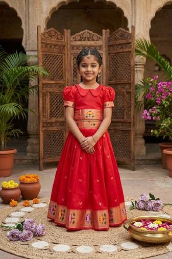 girls silk pattu pavadai lehenga set