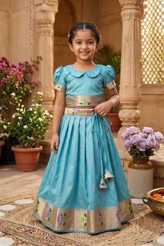 girls silk pattu pavadai lehenga set