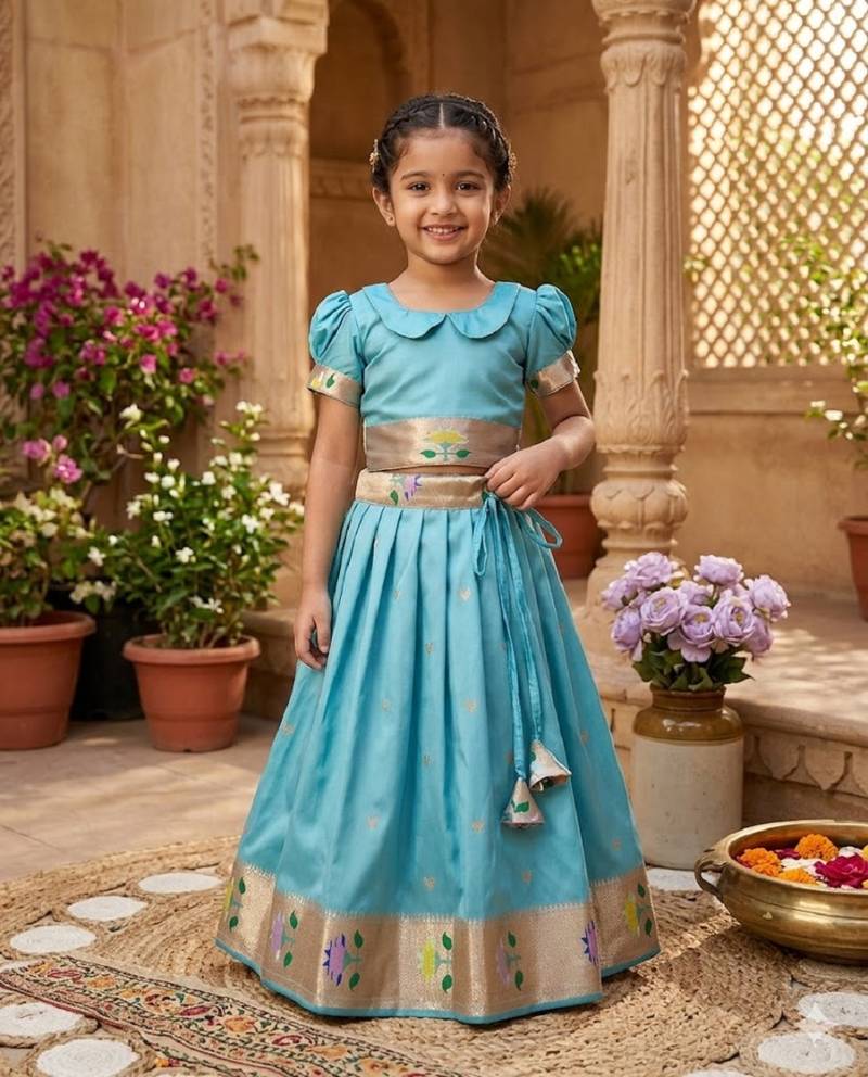 girls silk pattu pavadai lehenga set