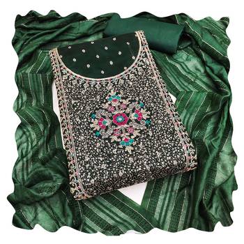 Women green modal butti jacquard dress material with dupatta 1